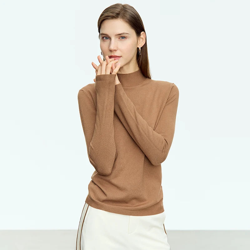 អាវយឺតប៉ាក់ AMII Minimalism សម្រាប់នារី ឆ្នាំ២០២៤ រដូវរងាថ្មី អាវយឺតកវែង ស្លីមសាមញ្ញ 12363002