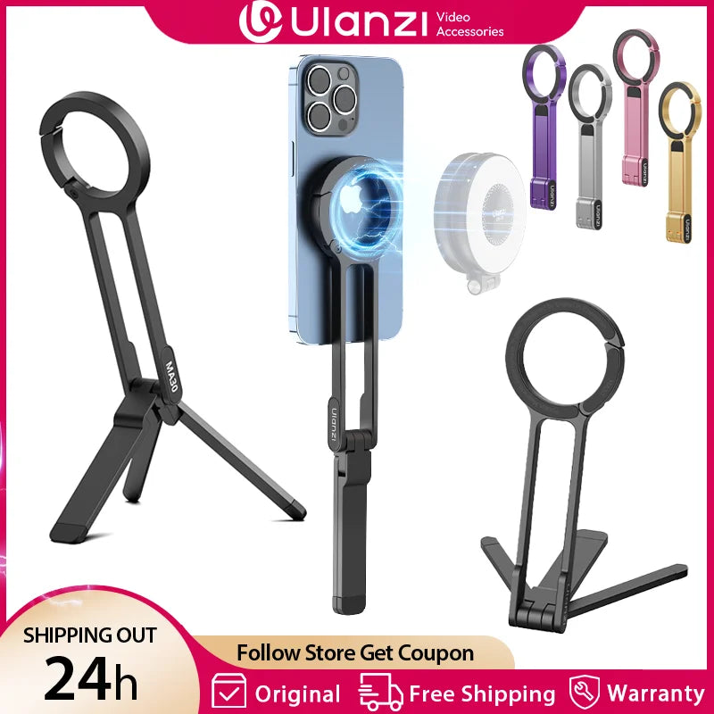 ជើងទម្រទូរស័ព្ទ Ulanzi MA30 Magsafe ជើងទម្រទូរស័ព្ទម៉ាញេទិកពីរជ្រុង សម្រាប់ទូរស័ព្ទ iPhone 16 15 ការធ្វើដំណើរក្រៅផ្ទះ ការផ្សាយផ្ទាល់ Vlog