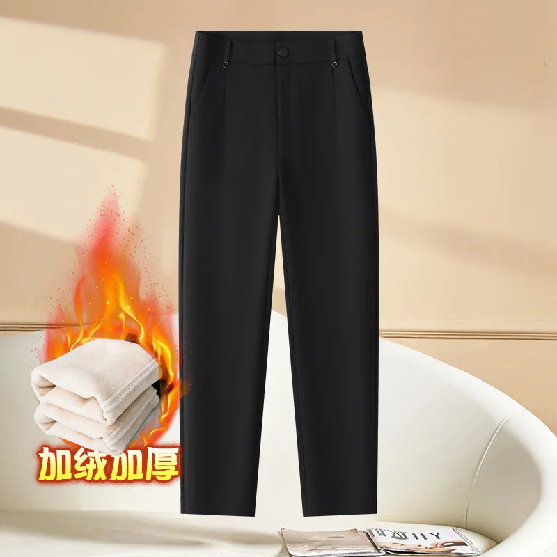 Women's Khaki Elastic Waist Stretch Pants, Black, Navy Trouser, Fashion Casual Female Pant, 27,28,29,30,31,32,33 (China Size)