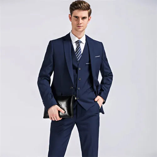 2026 New Men's Suit 3-Pieces Set (Jacket + Pants + Vest) Wedding / Party / Office Slim Blazer Coat + Trousers Asian Size