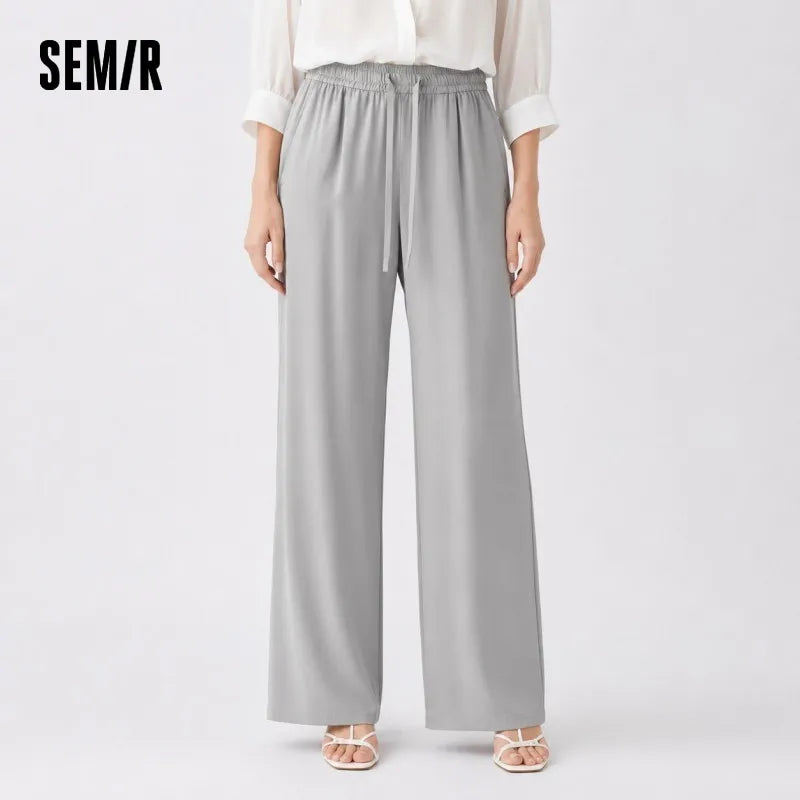 Semir Women Pants Wide 2026 Leg Knitted Loose Fit Elastic Waist Drawstring Urban Casual Everyday Style Soft Comfortable