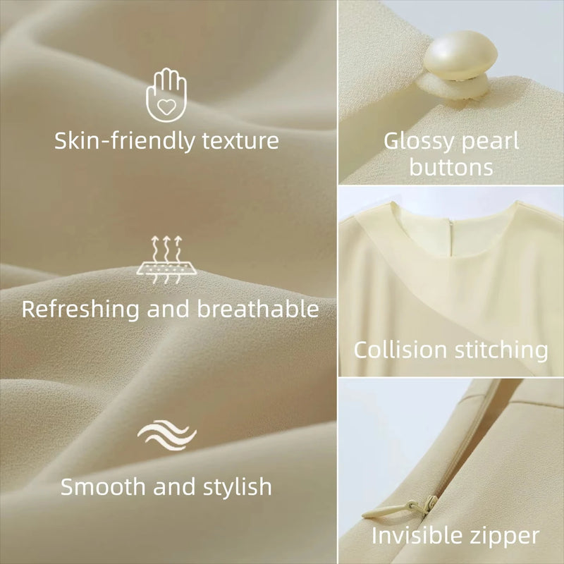 Amii Women's Summer Elegant Dress 2026 New O-Neck Fitted Waist A-Line Flutter Sleeve Office Casual Midi Female Dress 12642196