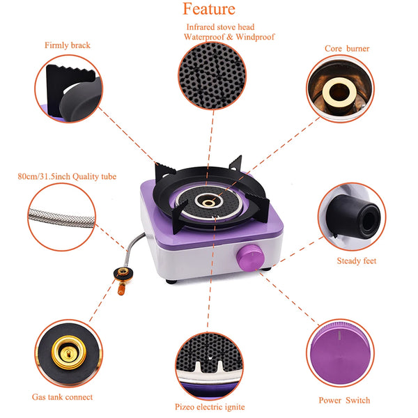 Infrared Stove Double-Core 5000W High-power  Portable Lightweight Gas Burner Split Cassette Stove Outdoor Camping  Picnic Hiking