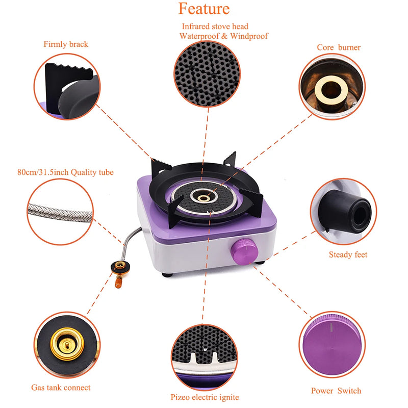 Infrared Stove Double-Core 5000W High-power  Portable Lightweight Gas Burner Split Cassette Stove Outdoor Camping  Picnic Hiking