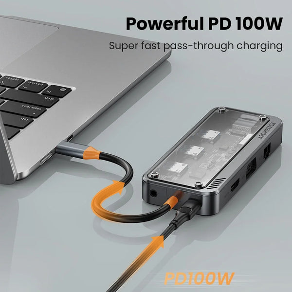 ស្ថានីយ៍ចត USB C HUB 10 ក្នុង 1 ប្រភេទ C ទៅ HDMI-compatible Hub Usb 3.0 អាដាប់ទ័រ PD 100W សម្រាប់សាកថ្មលឿន Macbook PC Laptop Tablet
