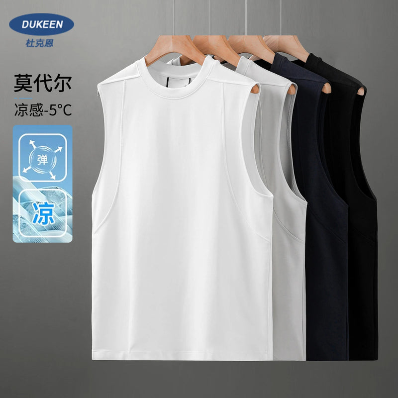 DUKEEN Coolness Modal Sleeveless T-Shirt for Men Summer 250G Heavyweight Solid Color Fitness Running Sport Vest Men's White Tank