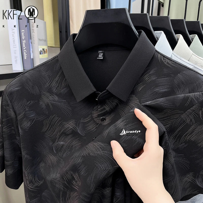Everyday Wear Abstract Feather Printed Lapel Polo Mens Soft Cloth Casual Dinner And Post work Walking Apparel