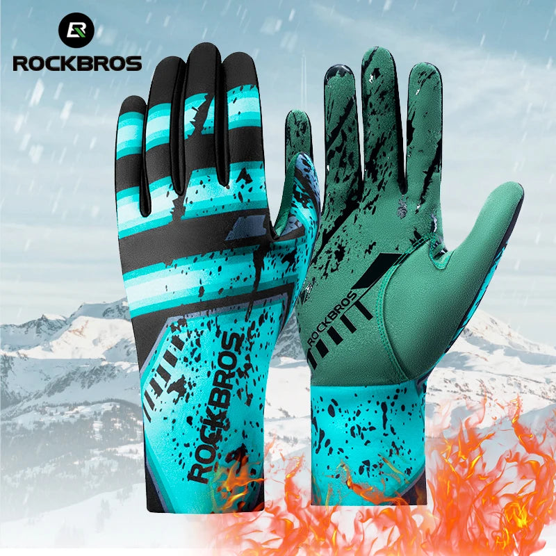 ROCKBROS Winter Cycling Gloves Ski Gloves Breathable Warmer MTB Bike Gloves Outdoor Motorcycle Riding Windproof Anti-slip Gloves