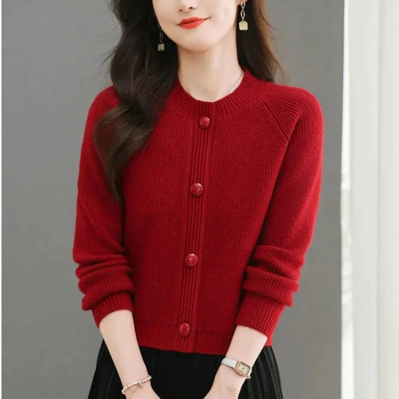 អាវក្រៅ Cardigans ដៃវែងសម្រាប់នារី អាវក្រៅបែបកូរ៉េ រដូវស្លឹកឈើជ្រុះឆ្នាំ ២០២៥ អាវយឺតកមូលសម្រាប់នារី
