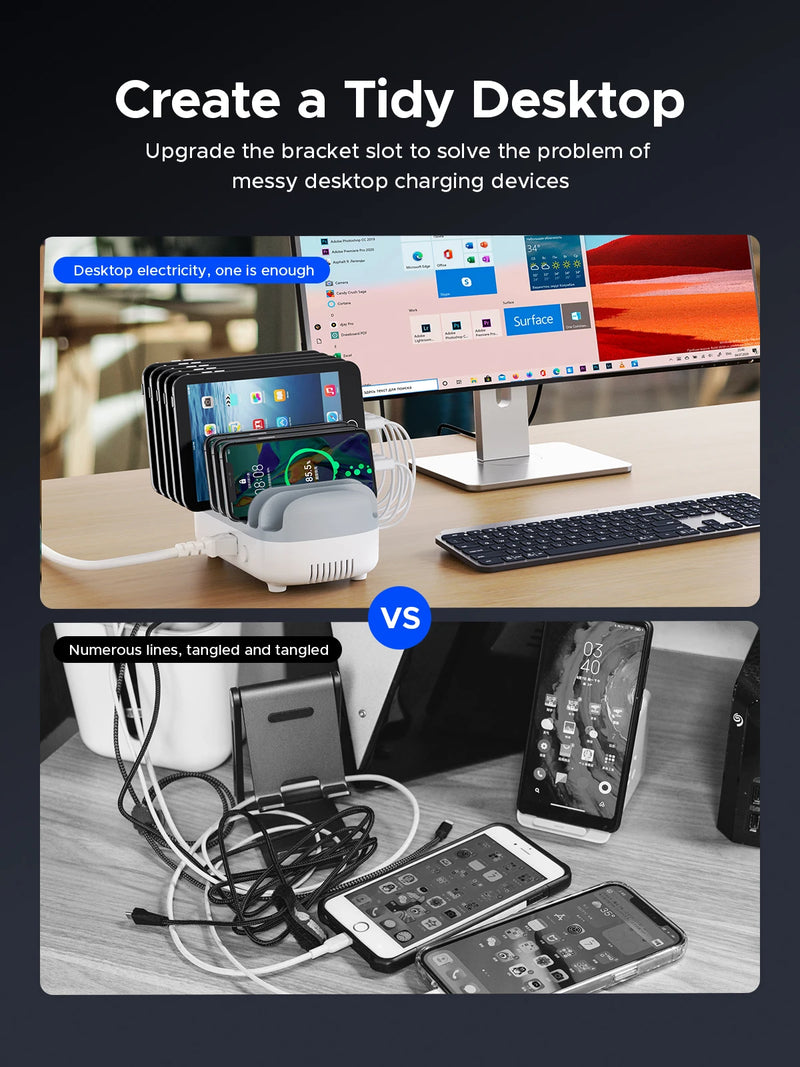 ORICO Desk USB Charging Station 120W 5V 2.4A USB Charger Safety Protection for iPhone Samsung Xiaomi Tablet