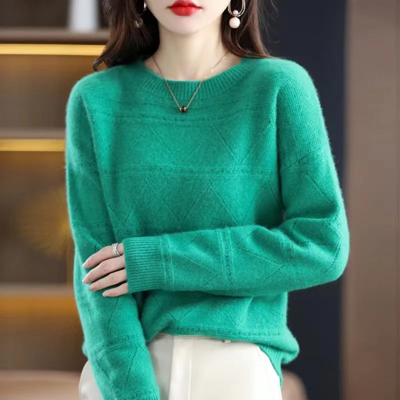 Hollow Out Pullover Sweater Women New Autumn Winter Loose Knit Long Sleeve Bottom Top Round Neck Warm Pull Femme Knitwears