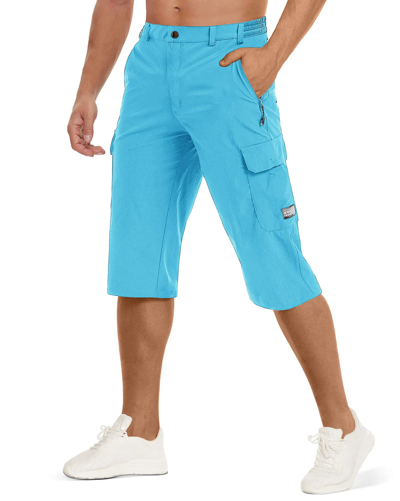 TACVASEN Summer Quick Dry 3/4 Capri Pants Men's Casual Multi-Pockets Lightweight Shorts Outdoor Hiking Cargo Nylon Pants Workout
