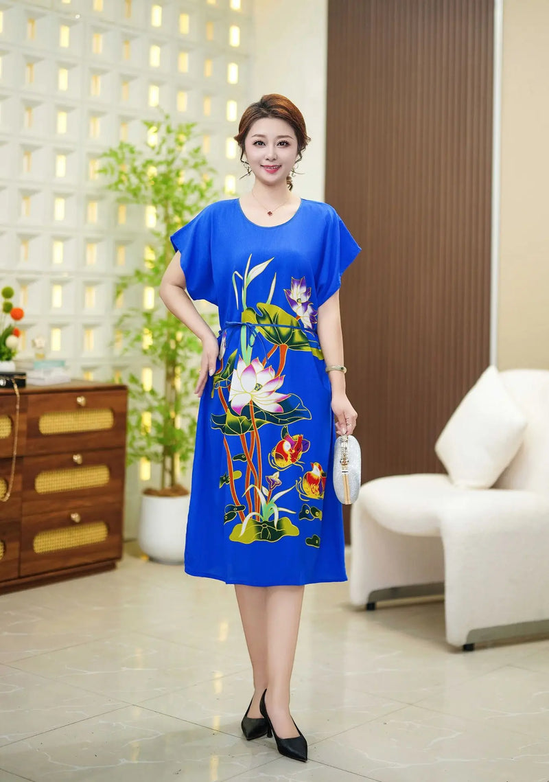 Loose Middle Aged Mother Nightwear Dress Big Size Short Sleeve Women's Sleepwear Night Shirt Summer Nightgown Loungewear
