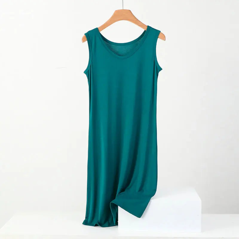 3XL-8XL Large Size Modal Cotton Night Dress Women Sleeveless Vest Nightgowns Elasticity Loose Ladies Nightwear Mid-Long Dresses