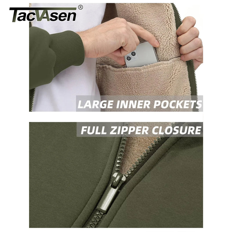 TACVASEN Fleece Lining Winter Hoodie Mens Sherpa Jackets Windproof Full Zip Warm Coats Climbing Hooded Casual Outwear Sportswear