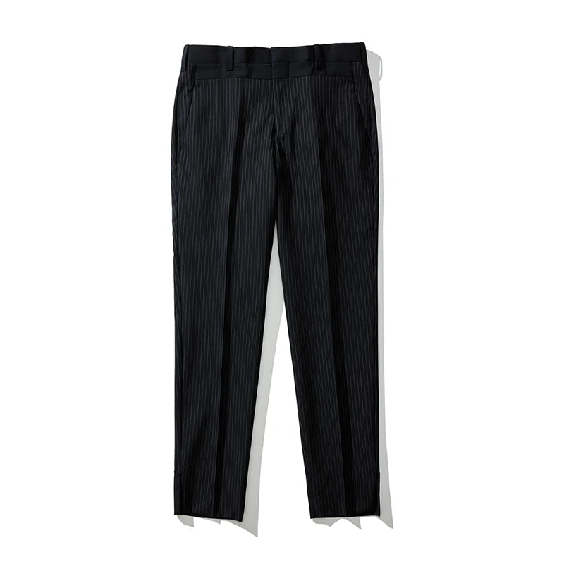 Black Suit Pants with Fine Stripes, Workwear-inspired Men's Casual Trousers, Ankle-Length Pants. 2026-2027