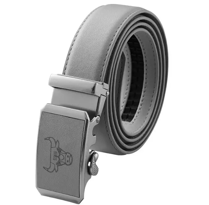 2026 New Width 3.0 Cm Gray Belt Women's Fashion Casual Automatic Buckle Belts Men Cow Head Pattern Cinturon Female Waistband