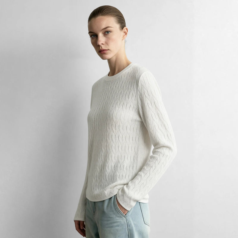 Amii Women's Sweater Crew Neck Hollow Out Knit Tops Minimalist Versatile Slimming Casual Sweaters for Women 2026 Autumn 12643110