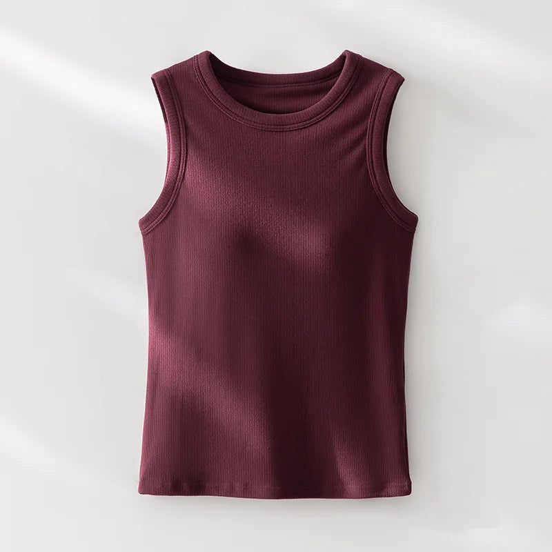 Threaded Autumn Winter Vest Inner Women's Warm Fixed Cup with Bra Pad Underwear Top Casual Sleeveless Sleepwear Pajamas 1 Pc