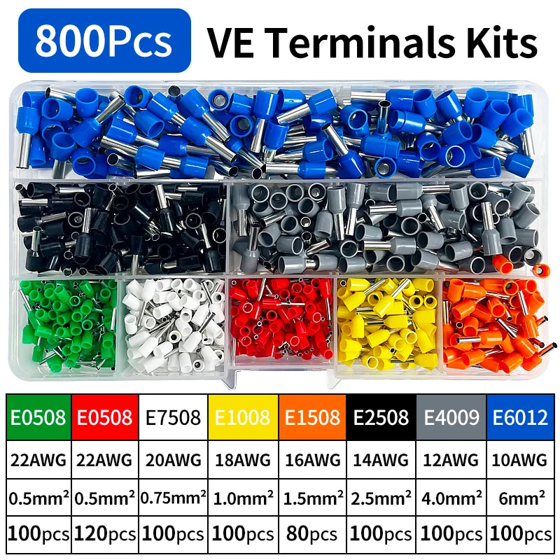 200/450/800/1250/1800/1900Pcs Sturdy Electrical Connectors with Pressure - Connection Ring Terminals E0508 E7508 E1008 E1508