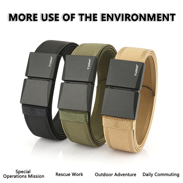TUSHI Elastic Belt for Men Magnetic Buckle Alloy Quick Release Buckle Unisex Hiking Belt Military Tactical Belt Stretch Girdle