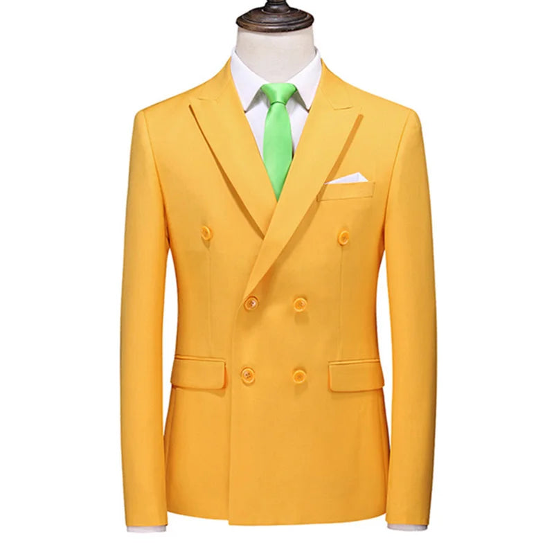 Men's Blue Long-sleeved Suit Jacket, Double-breasted Business Coat, Asian Size Slim fit Blazer,Available in Green,Red,Black,Gray
