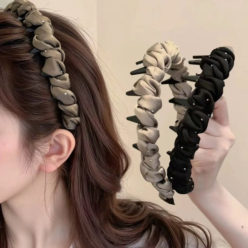 Fluffy High Skull Satin Full Sky Star Hot Diamond Headband for Women with Teeth Anti Slip Headband, High-End Feeling, Light Luxu