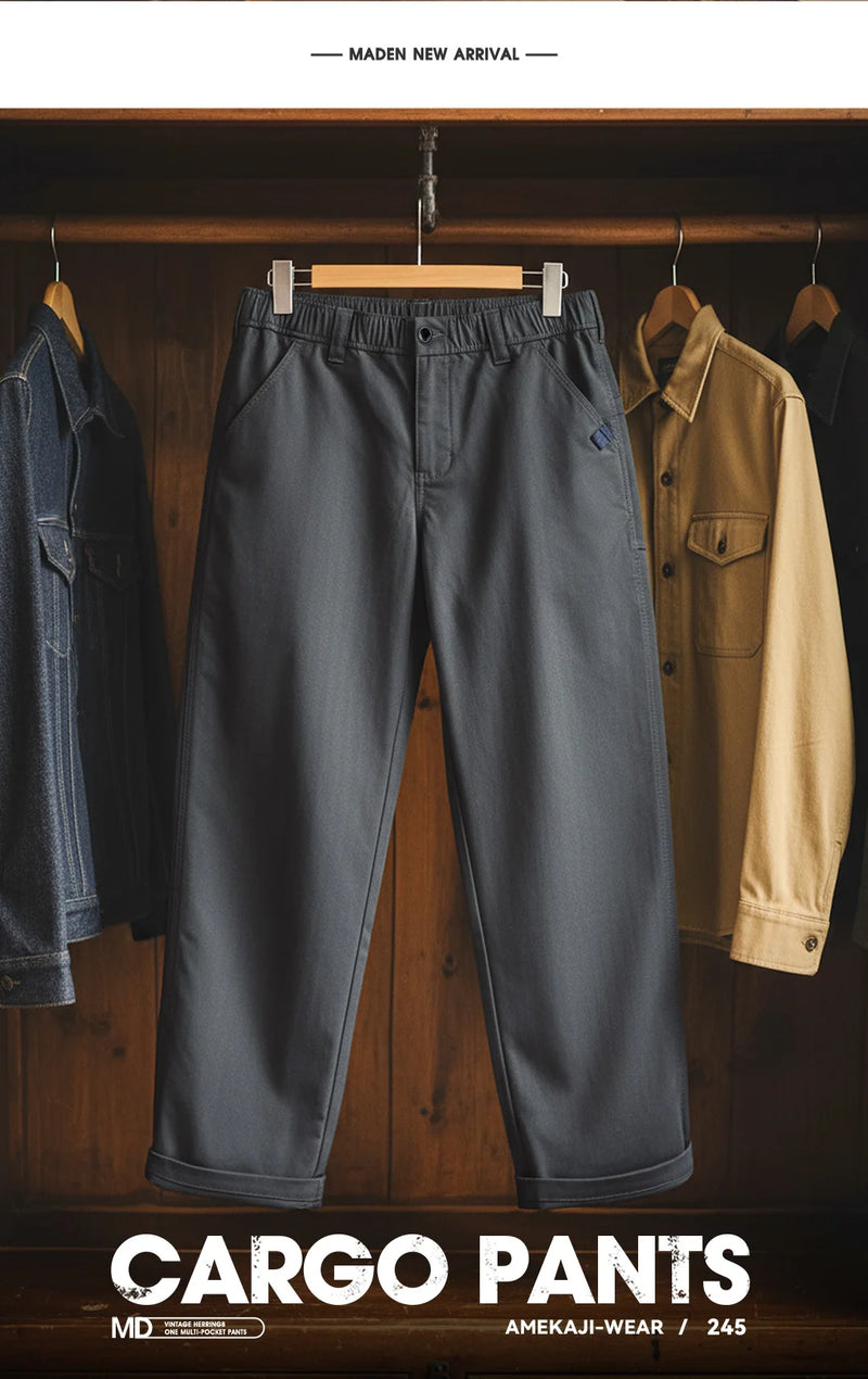 ខោបុរស Maden បែបអាមេរិកាំងបែប Retro Herringbone ធម្មតា ជើងត្រង់ ខោរាងអក្សរ A ខោសម្រាប់ធ្វើការ ធ្វើដំណើរ ធ្វើការ ពណ៌ខ្មៅ រដូវផ្ការីក