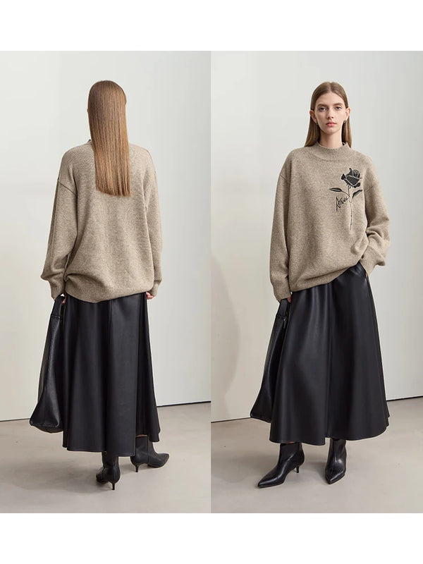 Amii Sweaters for Autumn Winter Women Clothing Cashmere Rose Embroidery Knit 2026 New Loose Long Sleeve Wool Sweater 12444269