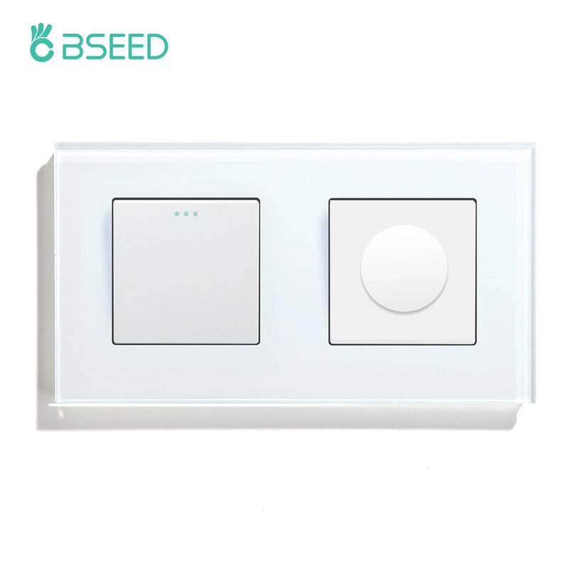 BSEED Mechanical Wall Light Switches 1/2/3Gang 1Way Plus Dimmer Switch Led Dimmable Switch EU Standard Glass Frame 10A