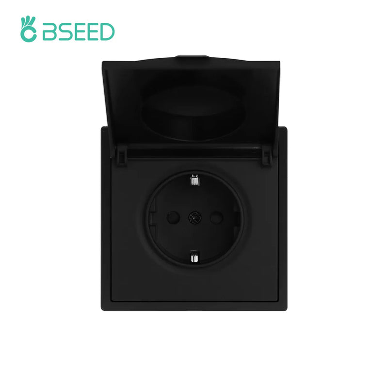 BSEED EU Standard Wall Power Socket With Cover Electrical Outlets Waterproof Wall Plug White Black Plastic Frame 16A
