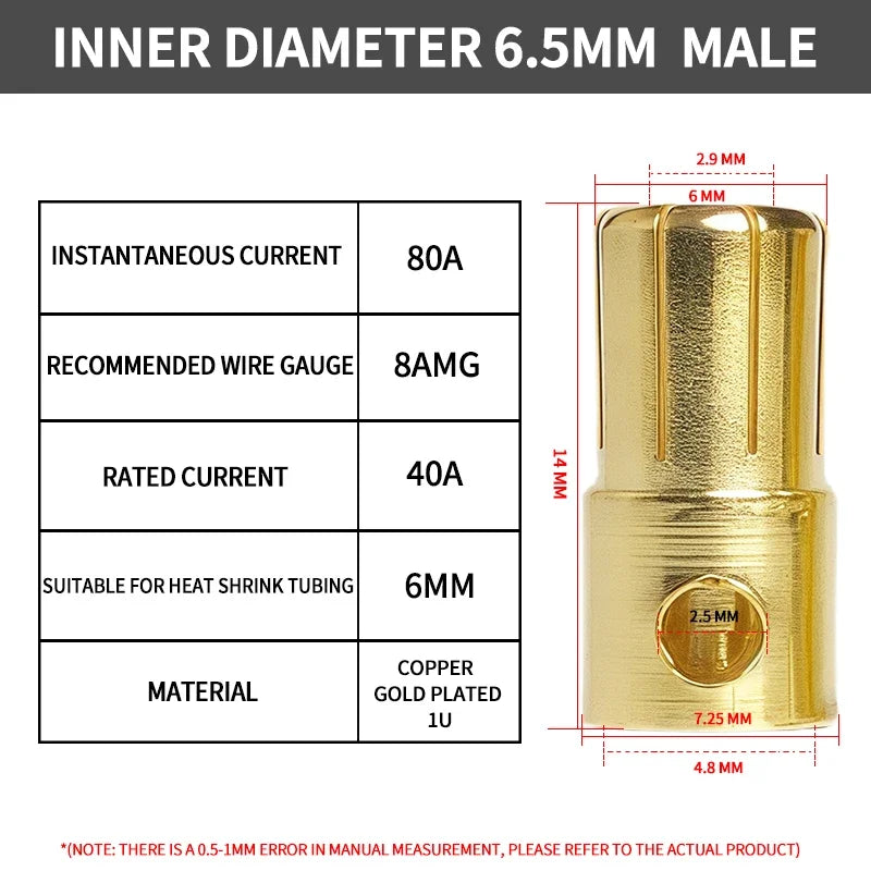 2/3/3.5/4/5/5.5/6/6.5/8mm Aircraft model pure copper Banana Plug Gold Plated Copper Brushless Motor Bullet Connector 40pcs