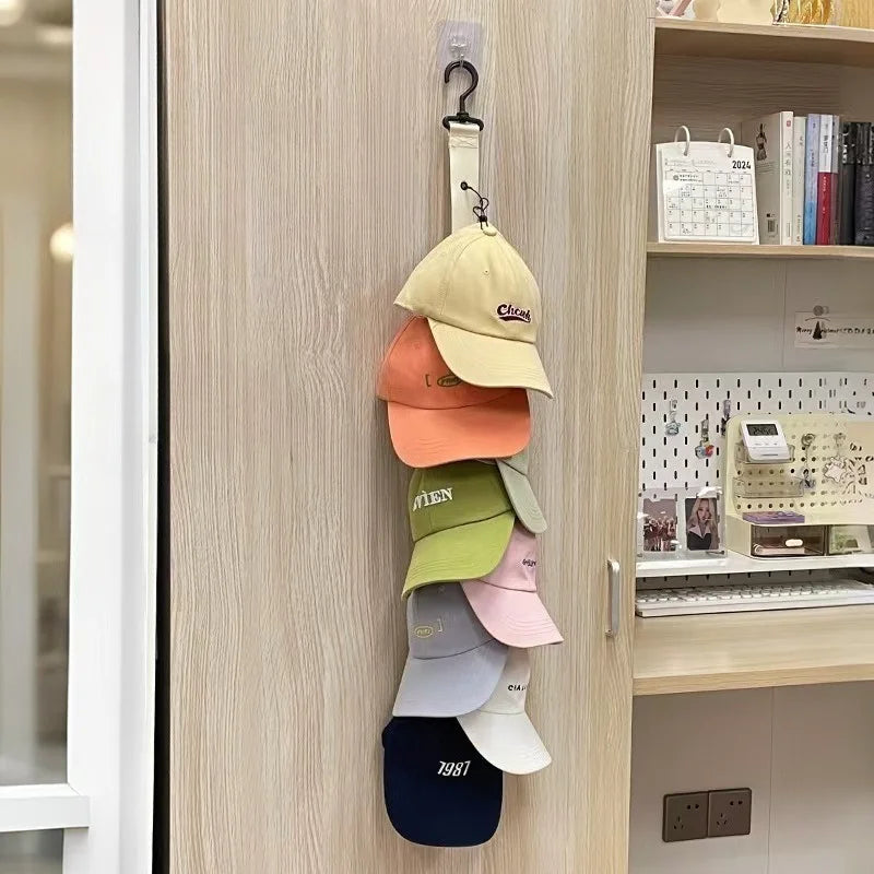 1pc MultifunctionalHat Rack with 8 Clips, Holds 16 Baseball Caps,for Hats Clothes,Space‑Saving Storage for Wardrobe Home Use