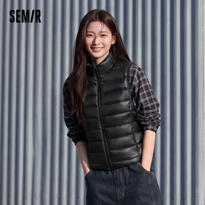 Semir Women Down Vest Thermal Warmth Lightweight 90 Percent Down Fill Slim Fit Stand Collar Layering Solid Color 2026 New