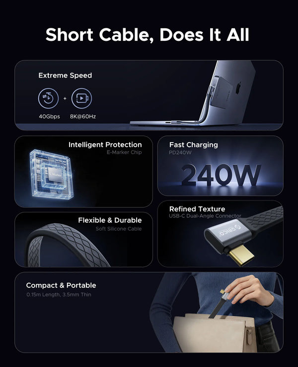 ORICO 20Gbps USB-C Charging Cable C Port Data Cord PD100W Fast Charger Wire for Macbook Huawei Xiaomi Laptop Charge