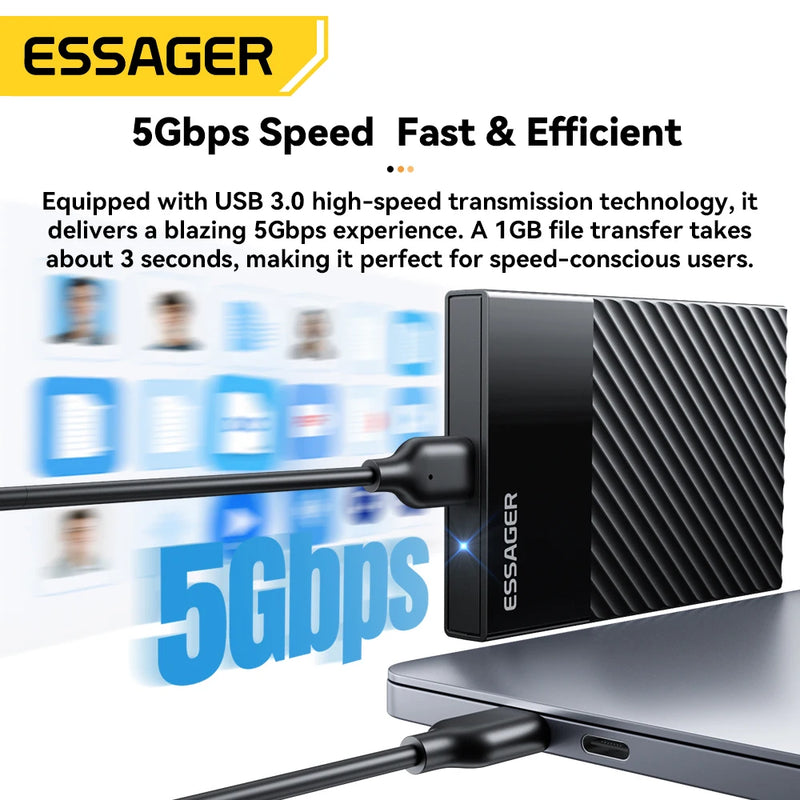 ខ្សែភ្ជាប់ថាសរឹង Essager ទំហំ 2.5 អ៊ីញ ប្រភេទ SSD ខាងក្រៅ សម្រាប់ភ្ជាប់ជាមួយ HDD USB 3.0 SATA គាំទ្រ UASP TRIM 5Gbps សម្រាប់ HDD SSD ដោយមិនបាច់ប្រើឧបករណ៍