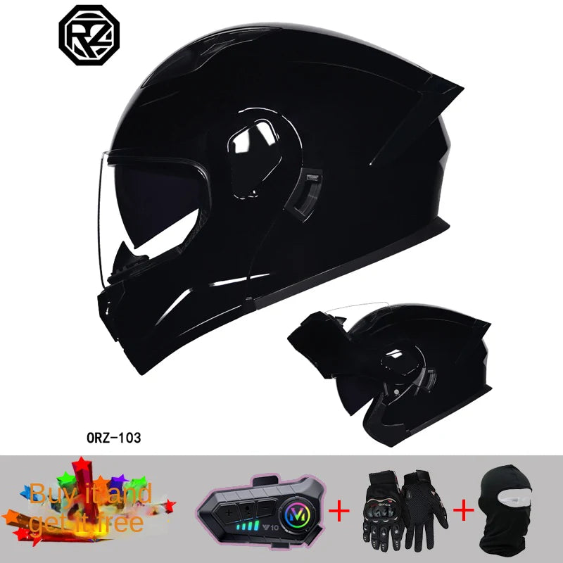 2024 New Motorcycle Professional Racing Flip Up Helmet ABS Material Modular Dual Lens Bluetooth Helmets DOT Certification