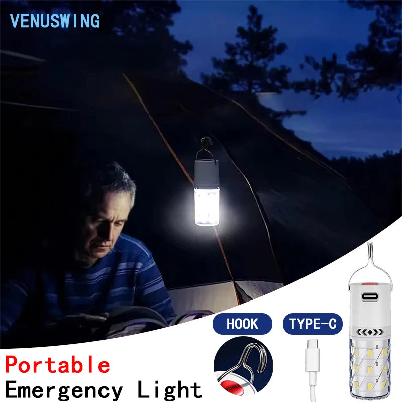 ភ្លើងពិល LED ចល័តសម្រាប់បោះតង់ ភ្លើងសង្គ្រោះបន្ទាន់ 3 របៀប ភ្លើងតង់ ភ្លើងពេលយប់អាចសាកបានសម្រាប់ឡើងភ្នំ នេសាទ ព្យុះសង្ឃរា