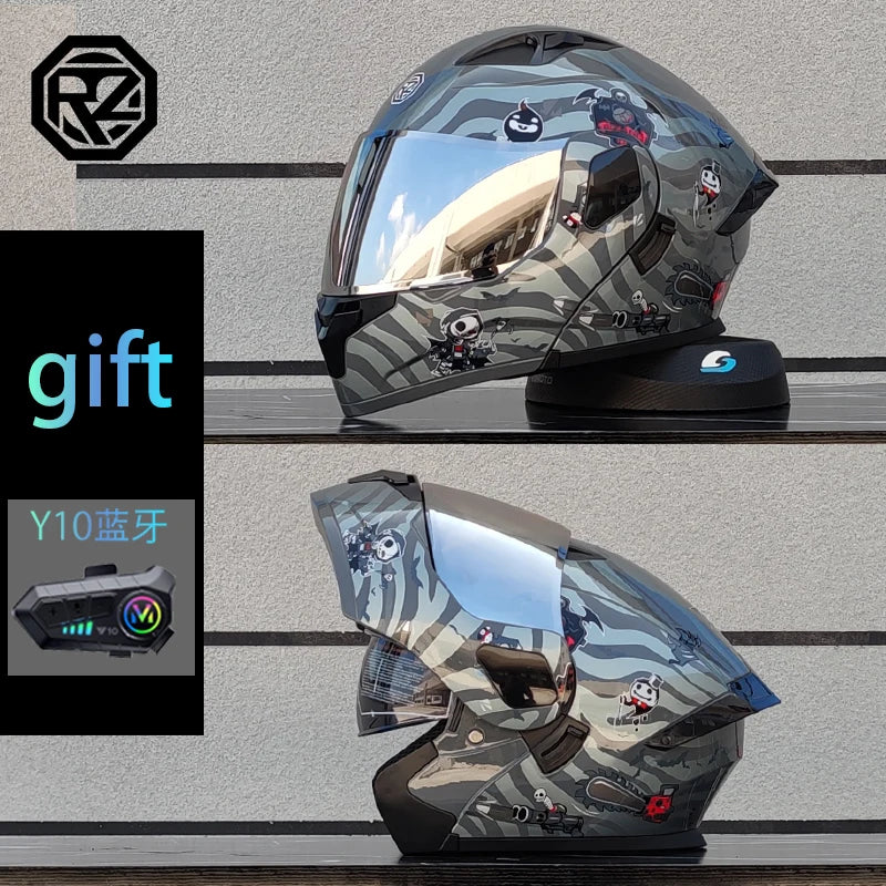 Modular flip motorcycle helmet with Bluetooth earphones, dual lens full helmet ORZ-103