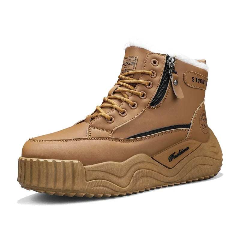 Men's Snow Boots New Winter Warm Plush Thick-Sole Casual Boots Fashion Outdoor Sports Work Boots Soft-Sole High-Top Cotton Boots