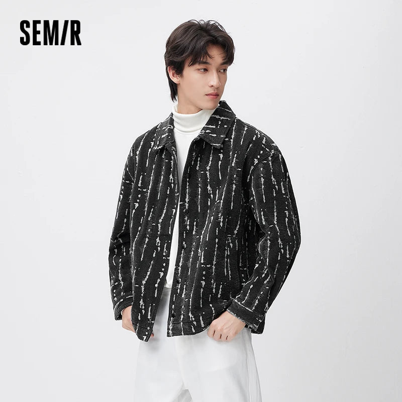 Semir Textured Jacket Men Spring Jacquard Denim Vintage Washed Loose Casual Fashion Personality Stylish Top