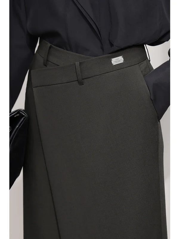 AMII សំពត់ពាក់កណ្តាលខ្លួនបែប Minimalist សម្រាប់ស្ត្រី រដូវស្លឹកឈើជ្រុះឆ្នាំ ២០២៦ ថ្មី ឆើតឆាយ សម្រាប់ធ្វើដំណើរ ប្រឆាំងនឹងស្នាមជ្រួញ សំពត់វែងរាងអក្សរ A រាងស្លីម មិនស្មើគ្នា 12541053