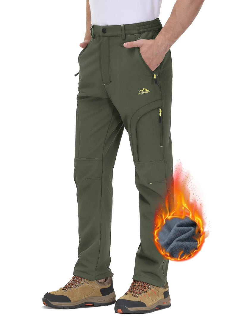 TACVASEN Winter Thermal Fleece Lined Pants Men's Waterproof Climbing Pants Multi-pockets Windproof Hiking Outdoor Warm Trousers