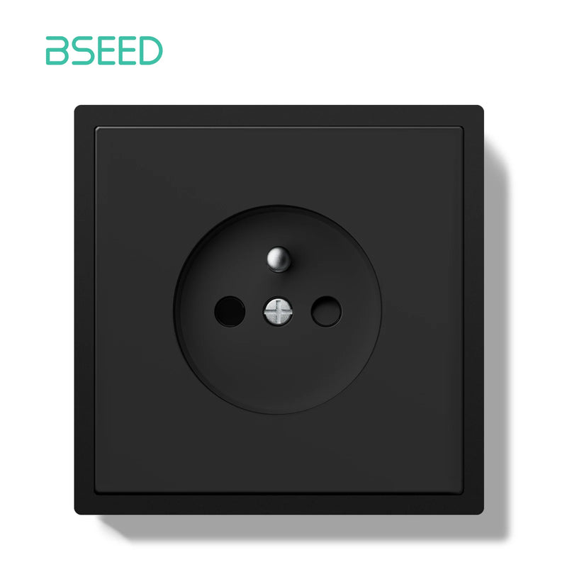 BSEED French Standard Single Wall Socket Double Electrical Outlets Wall Power Socket for France White Black Plastic Frame 16A