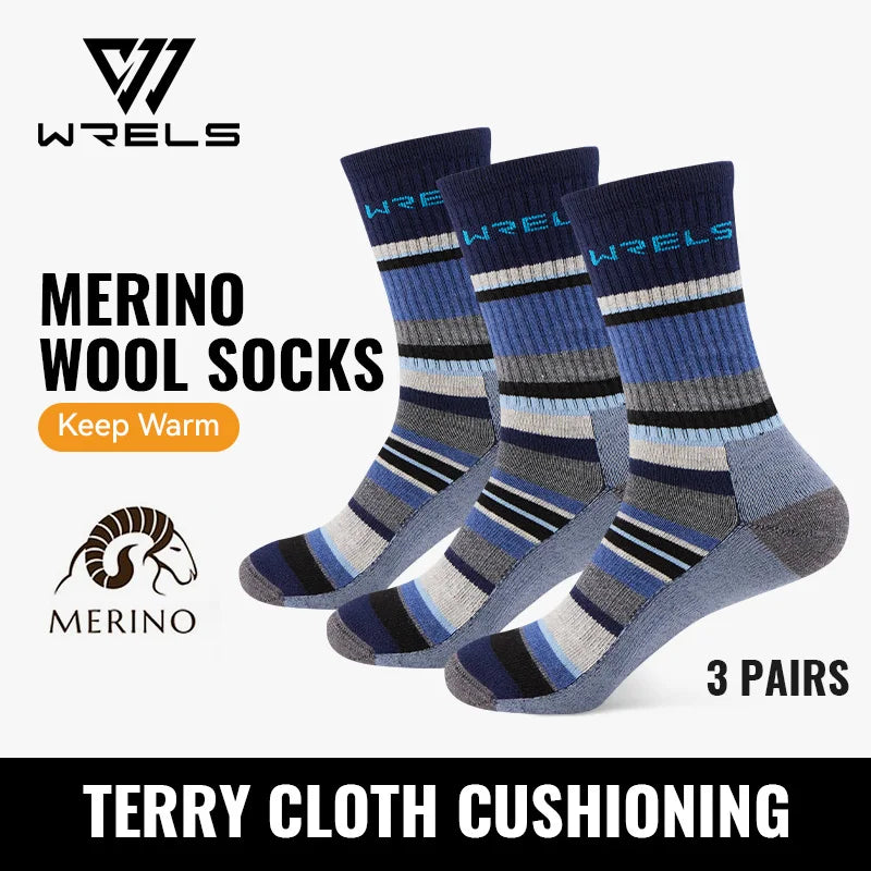 WRELS Merino Wool Hiking Socks Thermal Warm Winter Cushioned Moisture Wicking Socks Breathable Sports Socks Running Skiing Socks