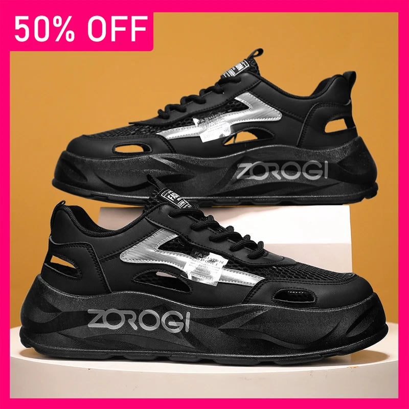 Men Sports Shoes Summer New Thick Soled Hollow Mesh Mesh Breathable Fashionable Lace Up Casual Versatile Running Shoes for Men