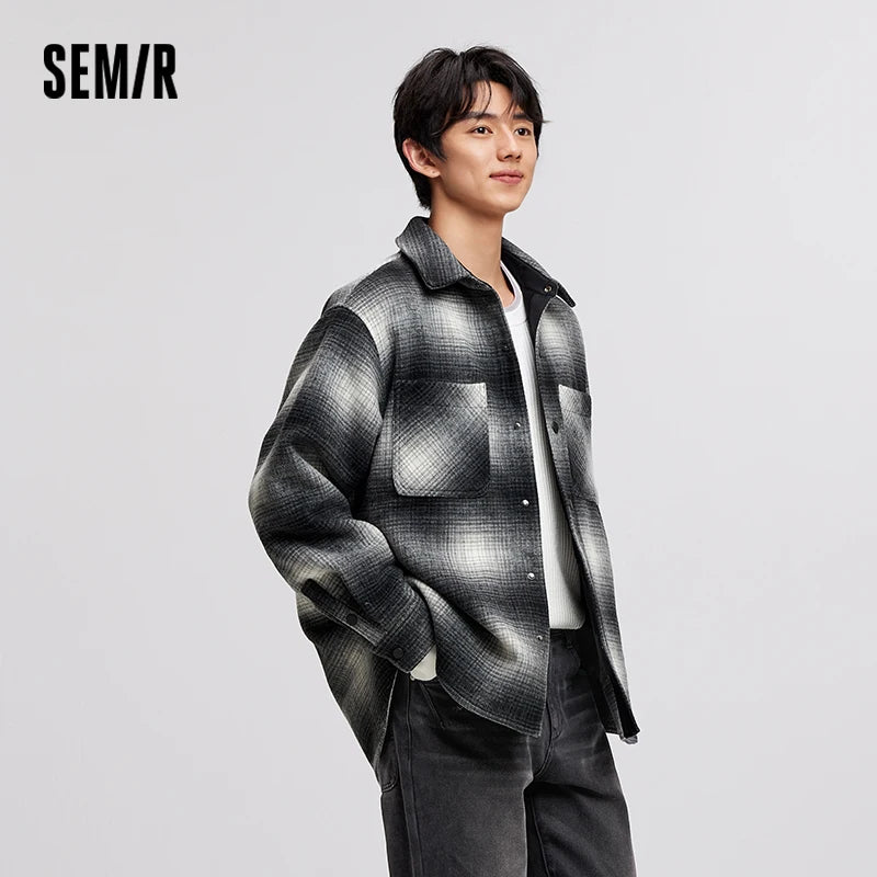 Semir Woolen Coat Men 2024 New Winter Fleece Classic Plaid Jacket Retro Versatile