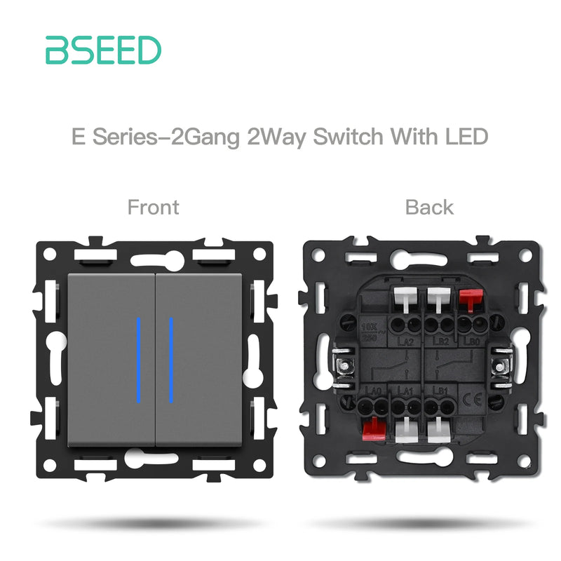 BSEED 1/2Gang Wall Light Switch With LED 65W EU Socket Module Part ST TV Internet Socket Part Glass Frame Free Comnbination