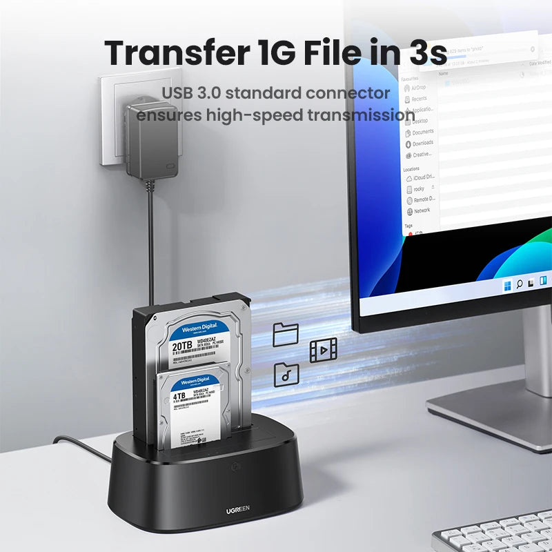 UGREEN Dual Bay HDD Docking Station SATA to USB 3.0 Adapter for 2.5 3.5 SSD Disk Case Dock Hard Drive Enclosure Docking Station