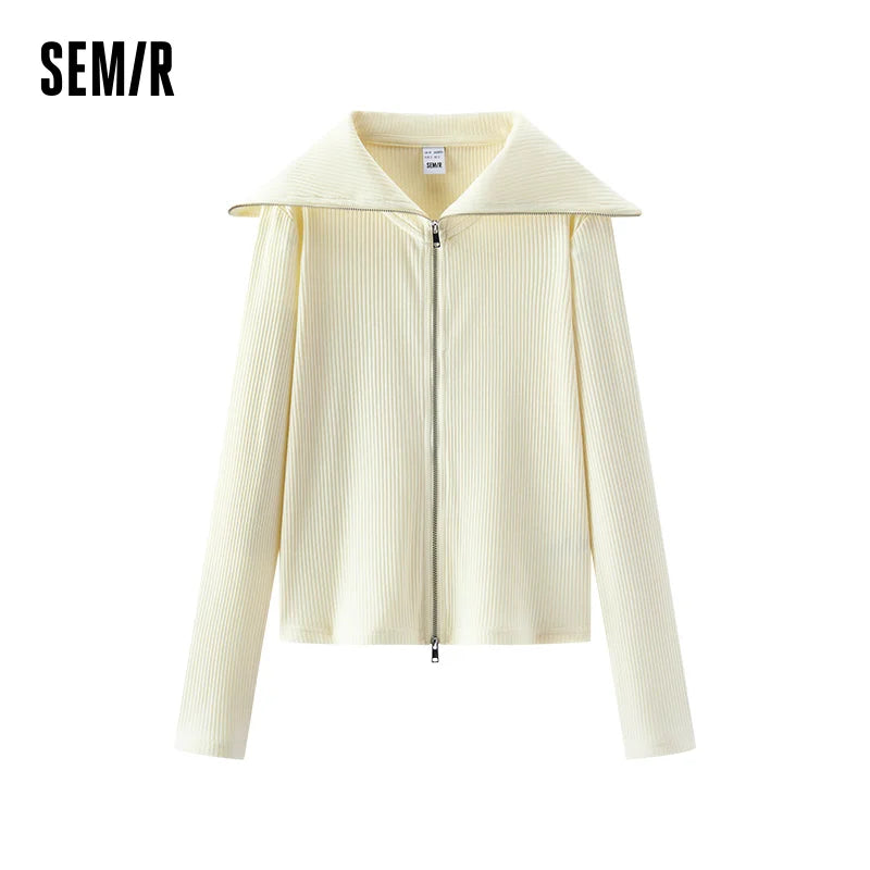 Semir Women Jacket Large Lapel Slim Short Minimal Smart Casual Style Autumn Lightweight Outerwear Daily Wear 2026